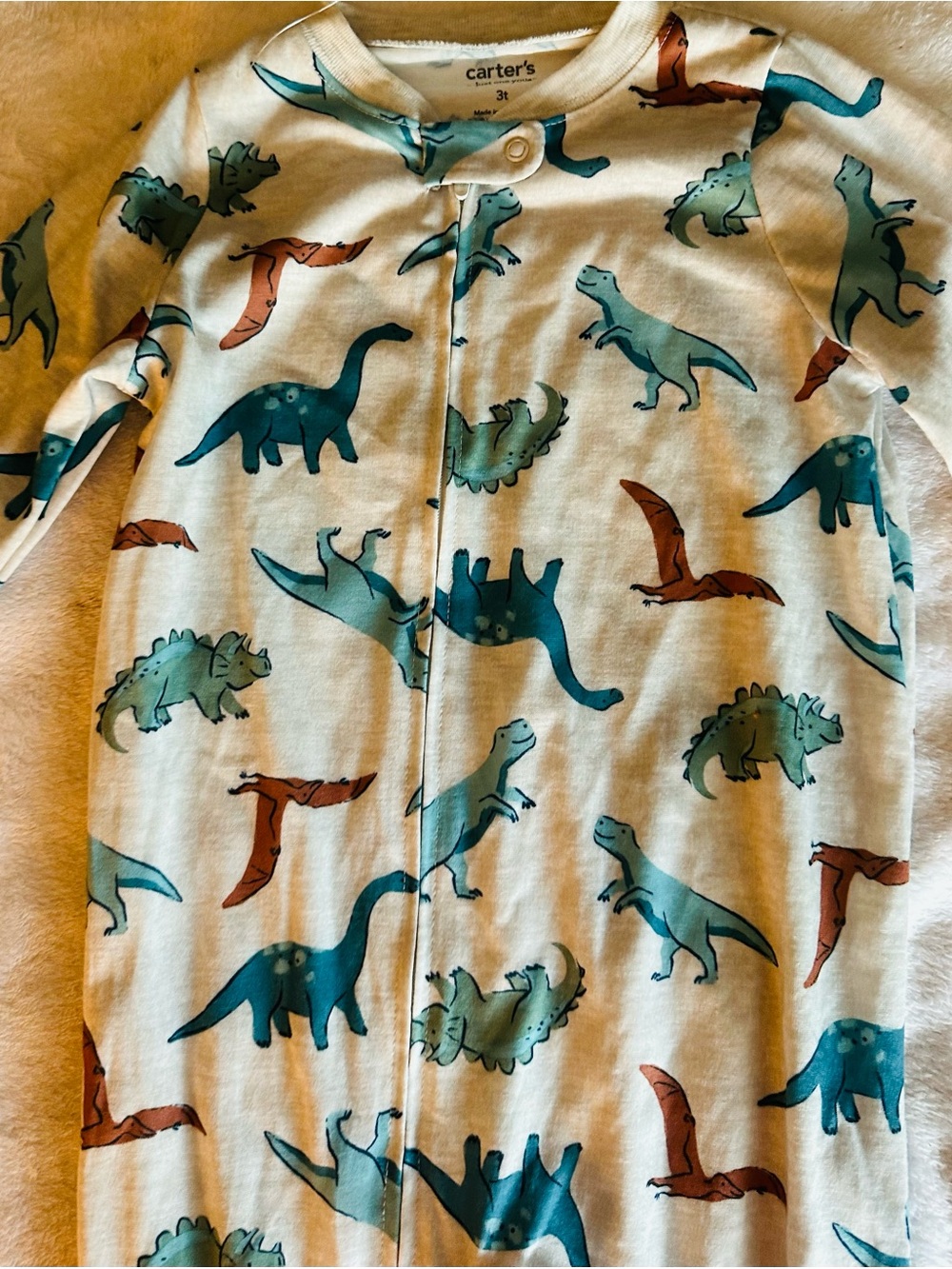 Carter's Cream Long-Sleeve Dino Print Pajamas